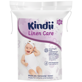 Kindii Linen Care, płatki kosmetyczne dla niemowląt i dzieci, 50 sztuk - zdjęcie produktu