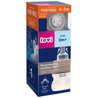 Lovi Zestaw niezaburzający odruchu ssania, butelka, 150 ml + smoczek, Love Mummy, od urodzenia, 1 sztuka gratis Lovi Zestaw niezaburzający odruchu ssania, butelka, 150 ml + smoczek, Love Mummy, od urodzenia, 1 sztuka gratis - zdjęcie produktu