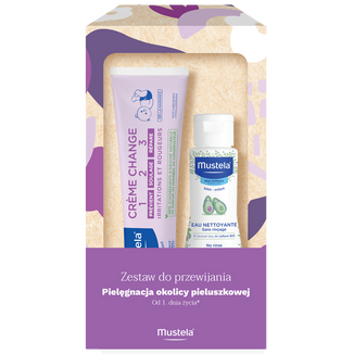 Zestaw Mustela do przewijania, woda oczyszczająca, bez spłukiwania, 100 ml + krem 1-2-3, od urodzenia, 100 ml - zdjęcie produktu