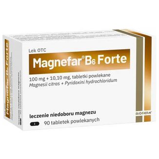 Magnefar B6 Forte 100 mg + 10,10 mg, 90 tabletek powlekanych - zdjęcie produktu