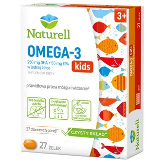 Naturell Omega-3 Kids, żelki dla dzieci powyżej 3 lat, smak cytrynowo-pomarańczowy, 27 sztuk KRÓTKA DATA - zdjęcie produktu
