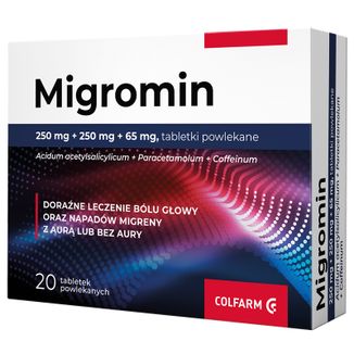 Migromin 250 mg + 250 mg + 65 mg, 20 tabletek - zdjęcie produktu