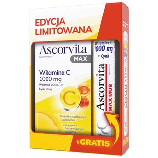 Ascorvita Max 30 tabletek powlekanych MRS + Ascorvita Max Mus, 20 tabletek musujących gratis - zdjęcie produktu