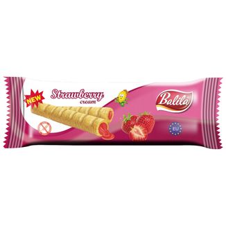 Balila, rurki kukurydziane z kremem o smaku truskawkowym, bezglutenowe, 18 g - zdjęcie produktu