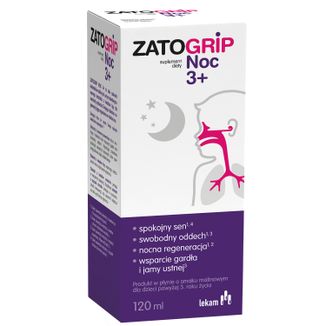 Zatogrip Noc 3+, syrop dla dzieci, smak malinowy, 120 ml USZKODZONE OPAKOWANIE - zdjęcie produktu