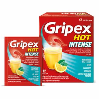 Gripex Hot Intense 1 g + 50 mg + 12,2 mg, 12 saszetek USZKODZONE OPAKOWANIE - zdjęcie produktu