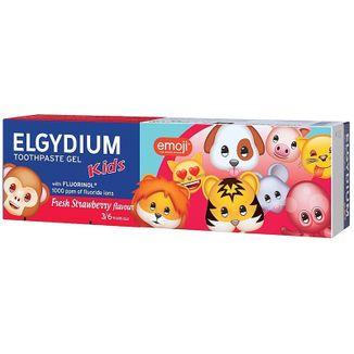 Elgydium Kids Emoji, pasta do zębów w postaci żelu dla dzieci, Orzeźwiająca Truskawka, 3-6 lat, 50 ml - zdjęcie produktu