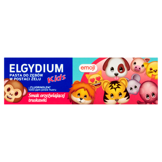 Elgydium Kids Emoji, pasta do zębów w postaci żelu dla dzieci, Orzeźwiająca Truskawka, 3-6 lat, 50 ml - zdjęcie produktu