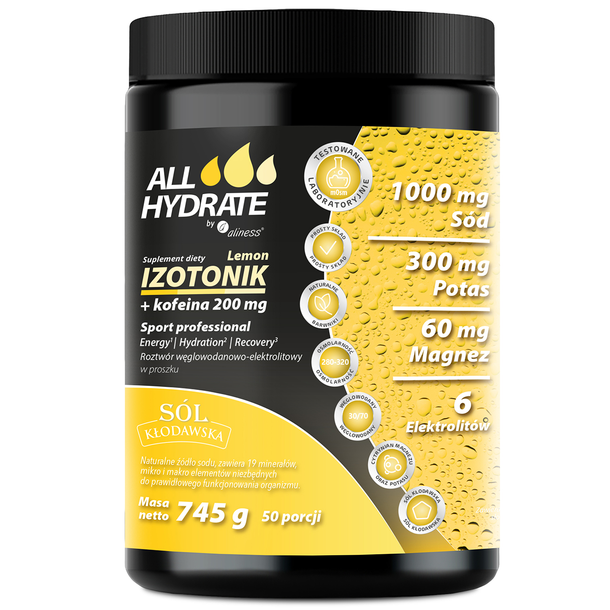 Aliness ALLHydrate Izotonik + Kofeina, Geschmack Zitrone, 745 g — Inhaltsstoffe und Bewertung
