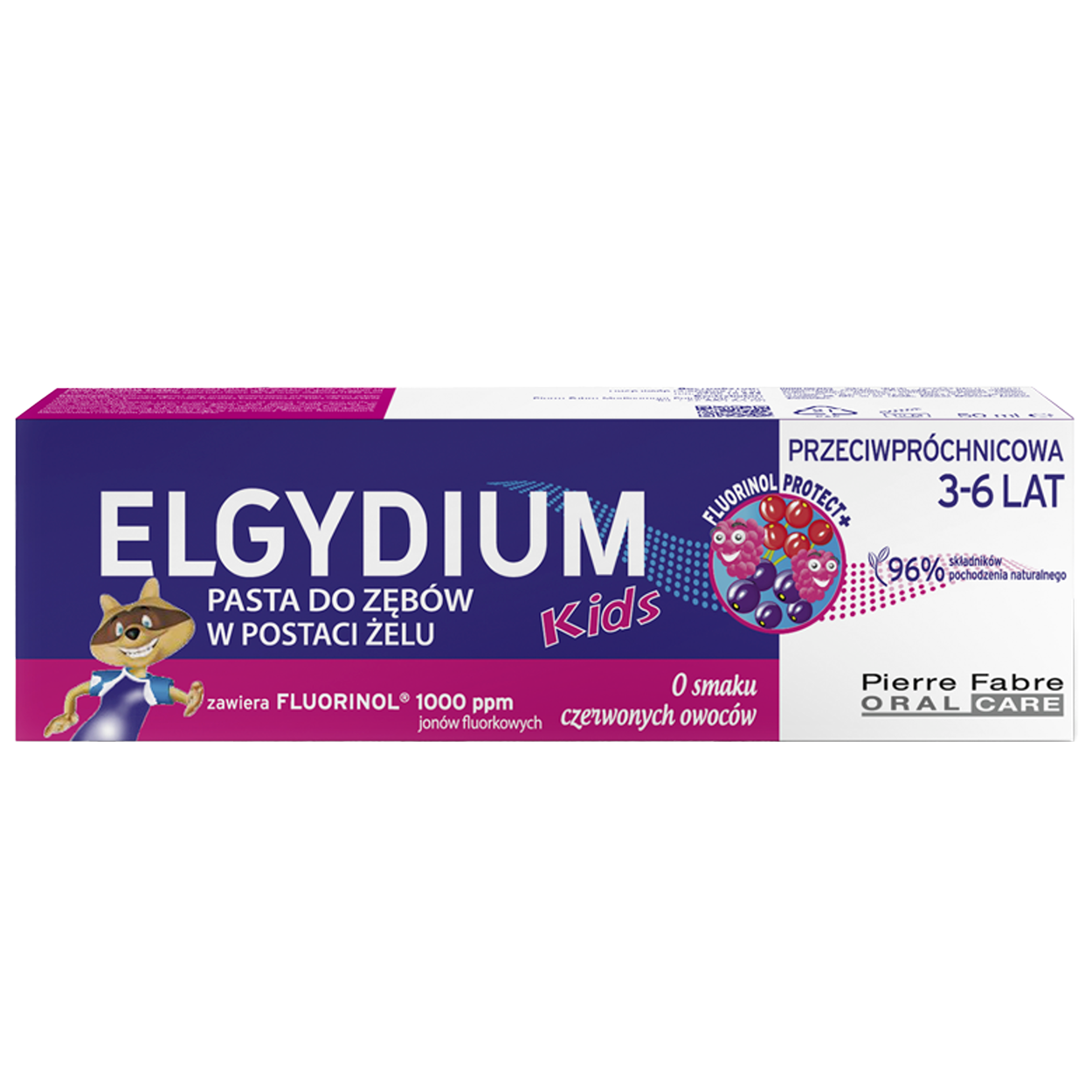 Elgydium Elgydium Kids Fluorinol, przeciwpróchnicowa pasta do zębów dla dzieci 3-6 lat, malinowo-truskawkowa, 50 ml