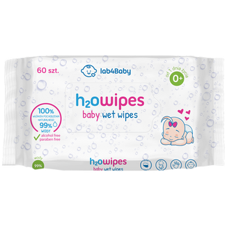 Lab4baby H2O Wipes Baby, chusteczki nawilżane wodą, od urodzenia, 60 sztuk - zdjęcie produktu