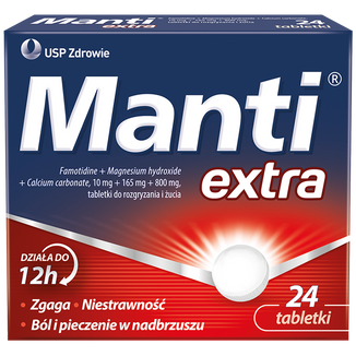 Manti Extra 10 mg + 165 mg + 800 mg, 24 tabletki do rozgryzania i żucia - zdjęcie produktu