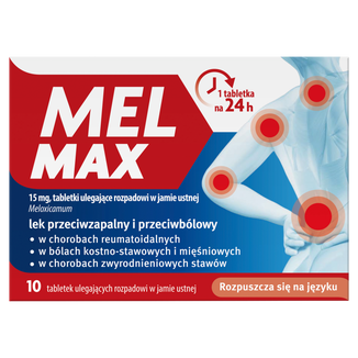 Mel Max 15 mg, 10 tabletek ulegających rozpadowi w jamie ustnej Mel Max 15 mg, 10 tabletek ulegających rozpadowi w jamie ustnej - zdjęcie produktu