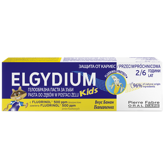Elgydium Kids, pasta do zębów w postaci żelu z kompleksem Fluorinol Protect+, bananowa, 50 ml USZKODZONE OPAKOWANIE - zdjęcie produktu