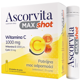 Ascorvita Max Shot, smak pomarańczowy, 10 x 25 ml USZKODZONE OPAKOWANIE - zdjęcie produktu