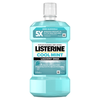 Listerine Cool Mint, płyn do płukania jamy ustnej, łagodny smak, bez alkoholu, 500 ml - zdjęcie produktu