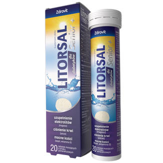 Zdrovit Litorsal Senior+, dla diabetyków, smak pomarańczowy, 20 tabletek musujących USZKODZONE OPAKOWANIE - zdjęcie produktu