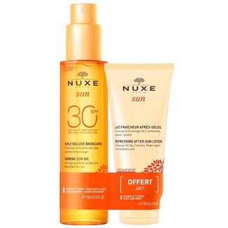 Zestaw Nuxe Sun, brązujący olejek do opalania, w sprayu, SPF 30, 150 ml + balsam po opalaniu, 100 ml USZKODZONE OPAKOWANIE - zdjęcie produktu