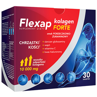 Flexap Kolagen Forte, smak porzeczkowo-żurawinowy, 30 saszetek USZKODZONE OPAKOWANIE - zdjęcie produktu