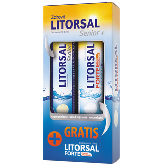 Zdrovit Litorsal Senior+, 24 tabletki musujące + Litorsal Forte, smak mango-marakuja, 24 tabletki musujące USZKODZONE OPAKOWANIE - zdjęcie produktu