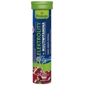 Protego Elektrolity+Multiwitamina, smak jabłko-wiśnia, 20 tabletek musujących - zdjęcie produktu