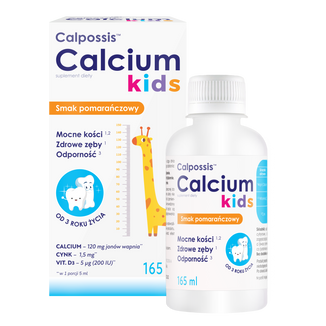 Calpossis Calcium Kids, od 3 lat, smak pomarańczowy, 165 ml USZKODZONE OPAKOWANIE Calpossis Calcium Kids, od 3 lat, smak pomarańczowy, 165 ml USZKODZONE OPAKOWANIE - zdjęcie produktu