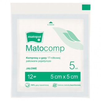 Matopat Matocomp, kompresy jałowe z gazy, 17-nitkowe, 12-warstwowe, 5 cm x 5 cm, 5 sztuk - zdjęcie produktu