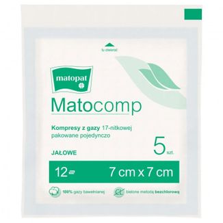 Matopat Matocomp, kompresy jałowe z gazy, 17-nitkowe, 12-warstwowe, 7 cm x 7 cm, 5 sztuk - zdjęcie produktu