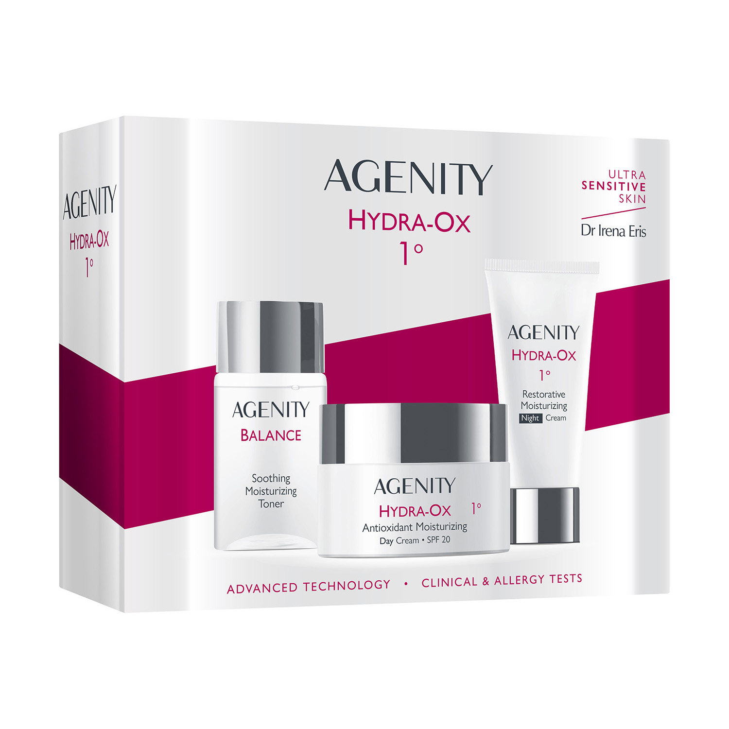 Agenity Zestaw Agenity 1° Hydra-Ox, krem na dzień, SPF 20, 50 ml + krem na noc, 25 ml + Balance, tonik nawilżający, 50 ml — Składniki i ocena