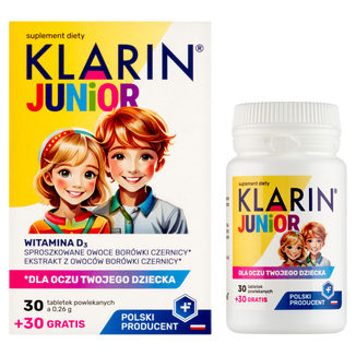 Klarin Junior, dla dzieci od 6 lat, 30 tabletek + 30 tabletek gratis - zdjęcie produktu