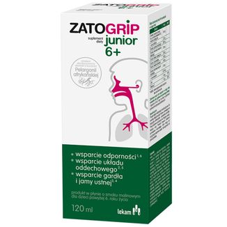 ZatoGrip Junior 6+, syrop dla dzieci, smak malinowy, 120 ml USZKODZONE OPAKOWANIE - zdjęcie produktu