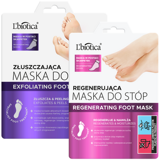 Zestaw L'Biotica Home Spa, maska złuszczająca do stóp, nasączane skarpetki, 40 ml + maska regenerująca do stóp, nasączane skarpetki, 32 ml - zdjęcie produktu
