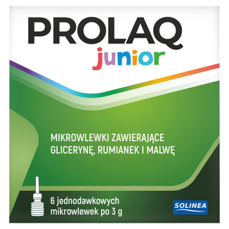 Prolaq Junior, mikrowlewki doodbytnicze z gliceryną, rumiankiem i malwą, 3 g x 6 sztuk - zdjęcie produktu