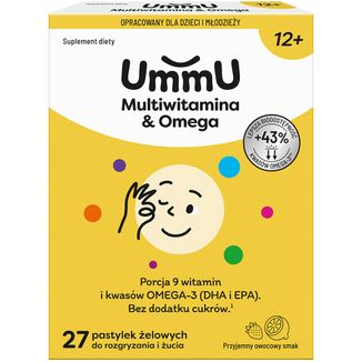 UmmU Multiwitamina & Omega, dla dzieci od 12 lat, 27 pastylek do żucia USZKODZONE OPAKOWANIE - zdjęcie produktu