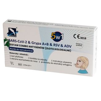 Deepblue, zestaw Combo antygenów 5w1, SARS-CoV-2 & Grypa A/B & RSV & ADV, test diagnostyczny na obecność 5 wirusów, 1 sztuka - zdjęcie produktu