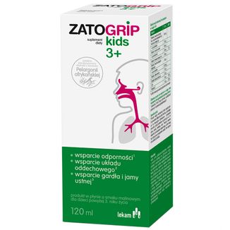 ZatoGrip Kids 3+, syrop dla dzieci, smak malinowy, 120 ml - zdjęcie produktu