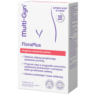 Multi-Gyn FloraPlus, żel dopochwowy, 5 ml x 5 aplikatorów Multi-Gyn FloraPlus, żel dopochwowy, 5 ml x 5 aplikatorów - zdjęcie produktu