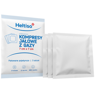 Heltiso, kompresy jałowe z gazy, 17-nitkowe, 12-warstwowe, 7 cm x 7 cm, 3 sztuki Heltiso, kompresy jałowe z gazy, 17-nitkowe, 12-warstwowe, 7 cm x 7 cm, 3 sztuki - zdjęcie produktu