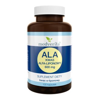 Medverita ALA Kwas Alfa-liponowy 600 mg, 100 kapsułek Medverita ALA Kwas Alfa-liponowy 600 mg, 100 kapsułek - zdjęcie produktu