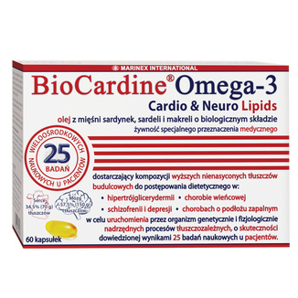 BioCardine Omega-3 Cardio&Neuro Lipids, 60 kapsułek USZKODZONE OPAKOWANIE BioCardine Omega-3 Cardio&Neuro Lipids, 60 kapsułek USZKODZONE OPAKOWANIE - zdjęcie produktu