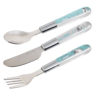 Canpol Babies, zestaw sztućców ze stali nierdzewnej, Exotic Animals, niebieski, od 18 miesiąca - zdjęcie produktu