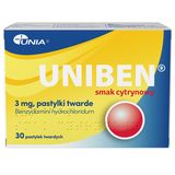 Uniben 3 mg, smak cytrynowy, 30 pastylek twardych - miniaturka zdjęcia produktu