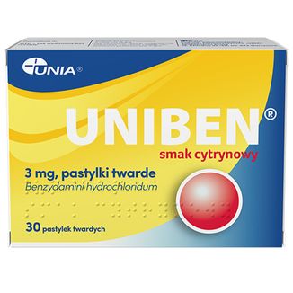 Uniben 3 mg, smak cytrynowy, 30 pastylek twardych - zdjęcie produktu