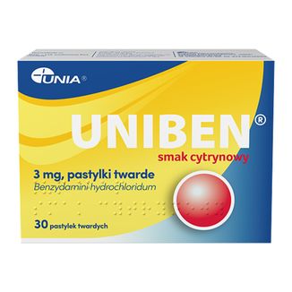 Uniben 3 mg, smak cytrynowy, 30 pastylek twardych - zdjęcie produktu