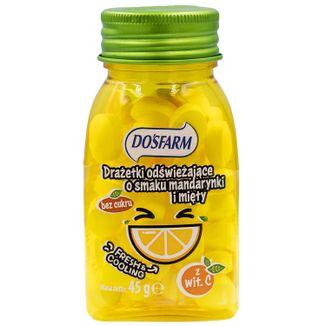 Dosfarm Drażetki odświeżające z witaminą C, smak mandarynka i mięta, 45 g - zdjęcie produktu
