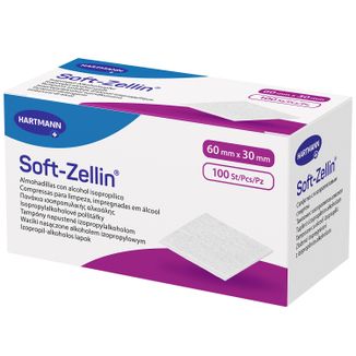 Soft-Zellin, kompres nasączony alkoholem, 6 cm x 3 cm, 100 sztuk Soft-Zellin, kompres nasączony alkoholem, 6 cm x 3 cm, 100 sztuk - zdjęcie produktu