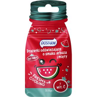 Dosfarm Drażetki odświeżające z witaminą C, smak arbuz i mięta, 15 g - zdjęcie produktu