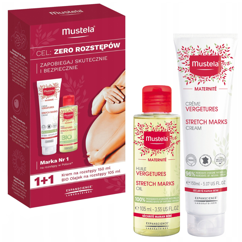 Mustela Zestaw Mustela Maternite Cel Zero Rozstępów, krem, 150 ml + olejek, 105 ml — Inhaltsstoffe und Bewertung