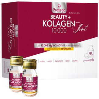 Protego Beauty+ Kolagen 10 000, shot, smak pomarańczowy, 25 ml x 30 ampułek USZKODZONE OPAKOWANIE Protego Beauty+ Kolagen 10 000, shot, smak pomarańczowy, 25 ml x 30 ampułek USZKODZONE OPAKOWANIE - zdjęcie produktu