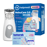 Helpmedi NebuCare 2.0 Secure, zestaw do nebulizacji, nebulizator siateczkowy NE-03C + roztwór soli fizjologiczny NaCl 0,9%, 5 ml x 40 ampułek USZKODZONE OPAKOWANIE - miniaturka zdjęcia produktu